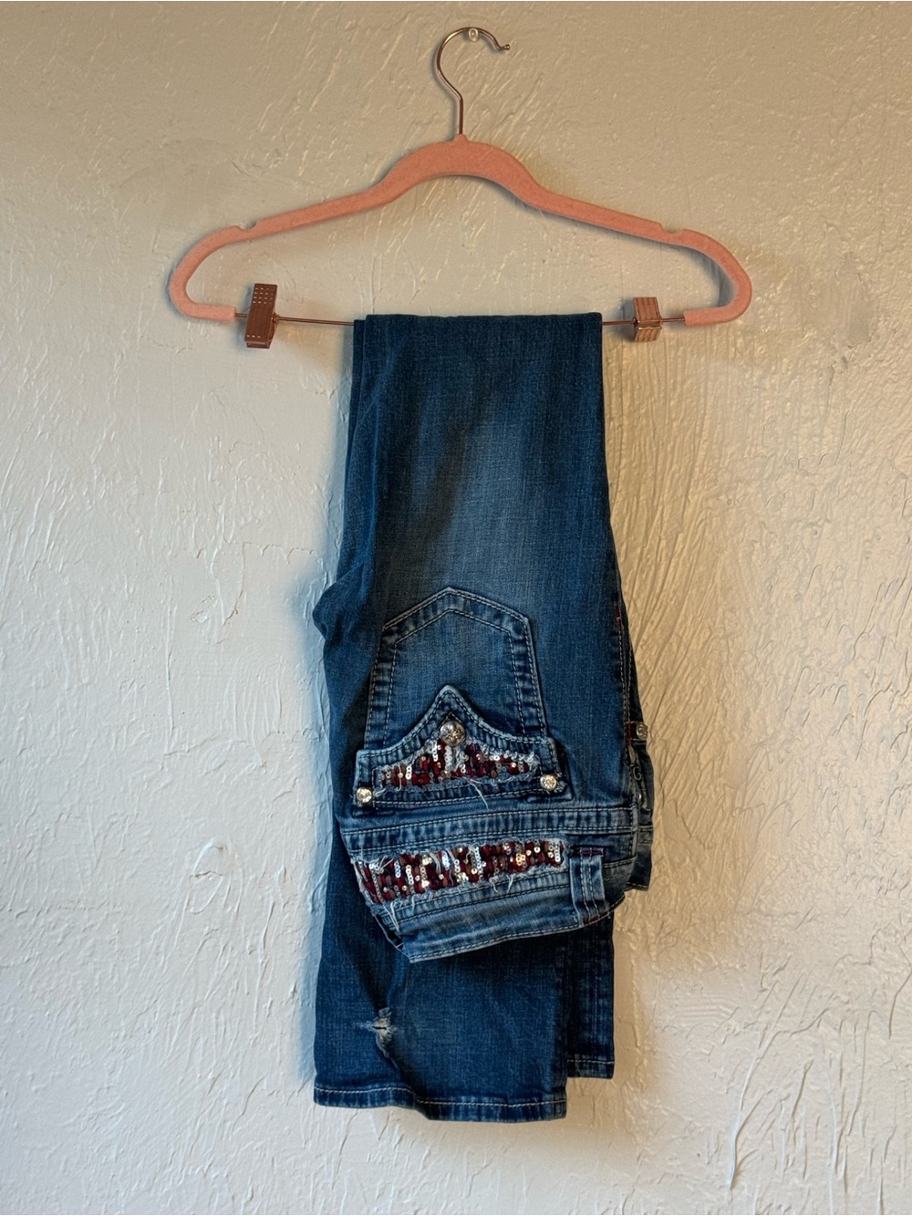 Miss Me Dark Blue Bootcut Jeans with Sequin Embellished Pockets